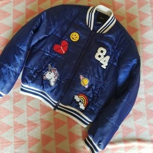🌈 Forever 21 Rainbow Unicorn Patch Varsity Jacket